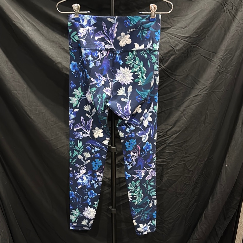 Old Navy Blue and Purple Floral Leggings High Waist - Picture 3 of 4